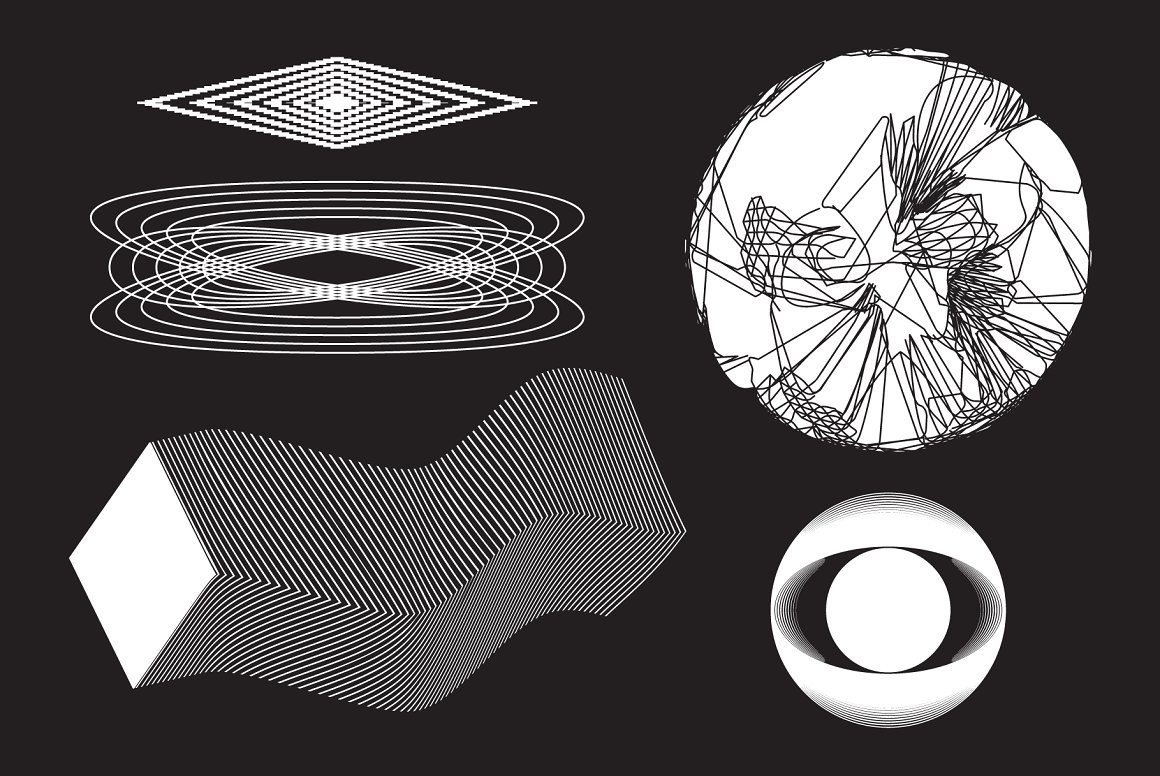 复古未来派蒸汽波几何抽象数学多维扭曲科学图形素材 100+
