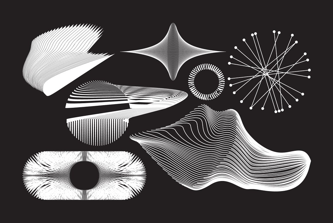 复古未来派蒸汽波几何抽象数学多维扭曲科学图形素材 100+