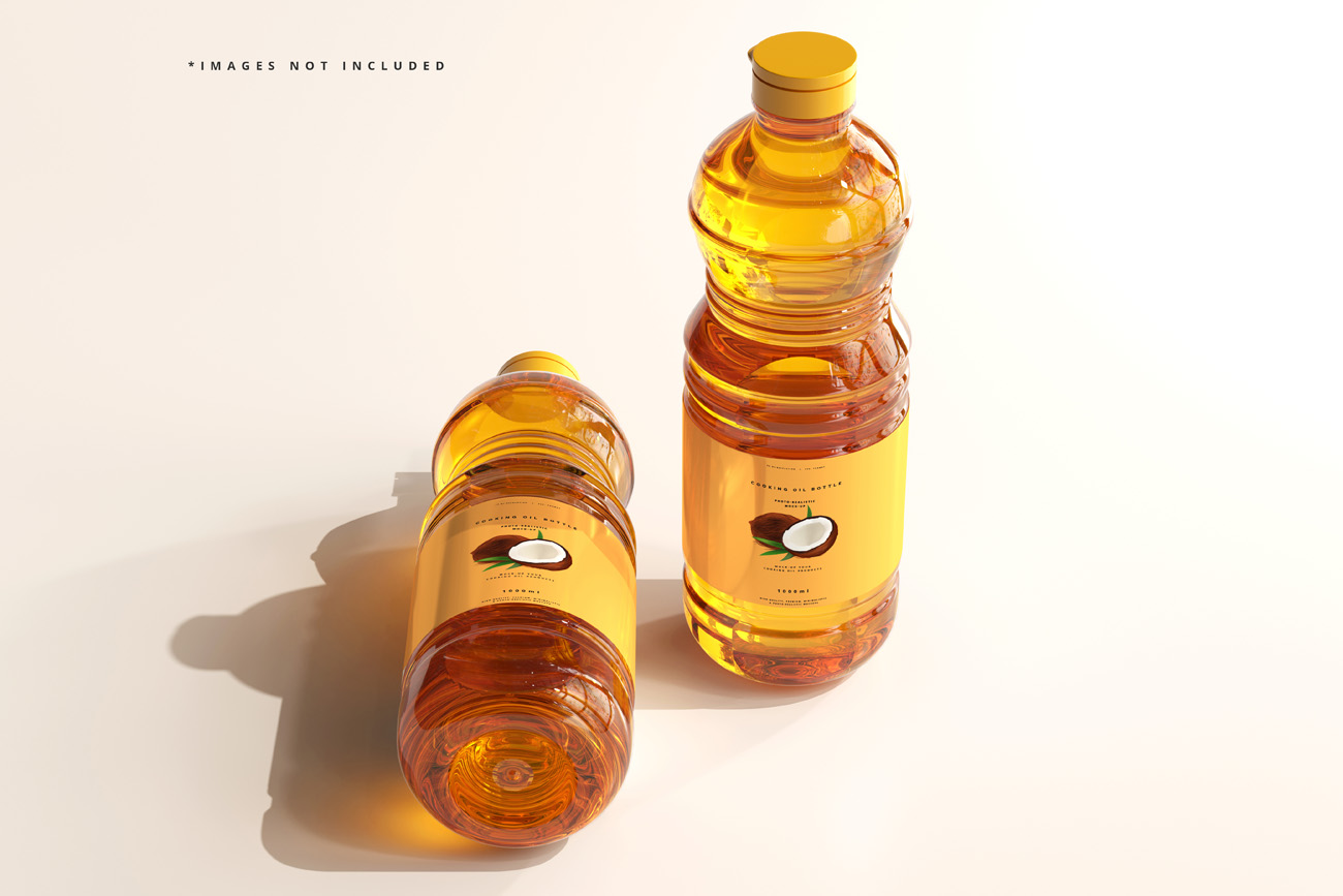 高质量透明有机菜油食用油塑料瓶设计展示贴图样机模板 Cook
