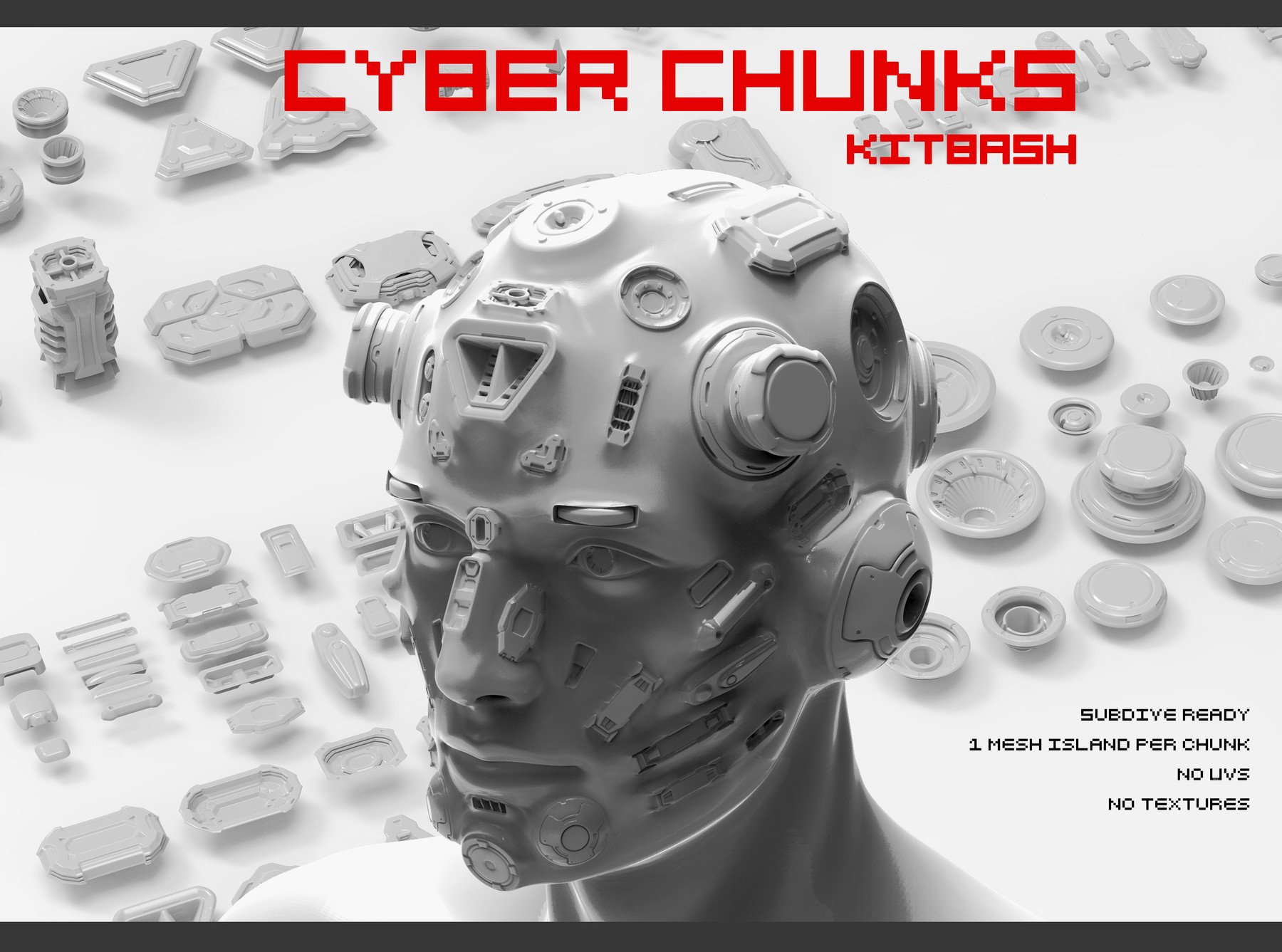 未来派赛博朋克机器人零件3D模型素材 Cyber Chunk