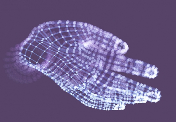 科技感紫色伸手数码粒子抽象手动作矢量元素