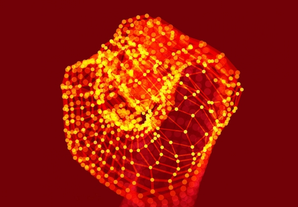 红色科技感数码拳头粒子抽象手动作矢量元素