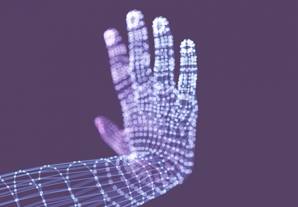 紫色科技感数码粒子抽象手动作矢量元素