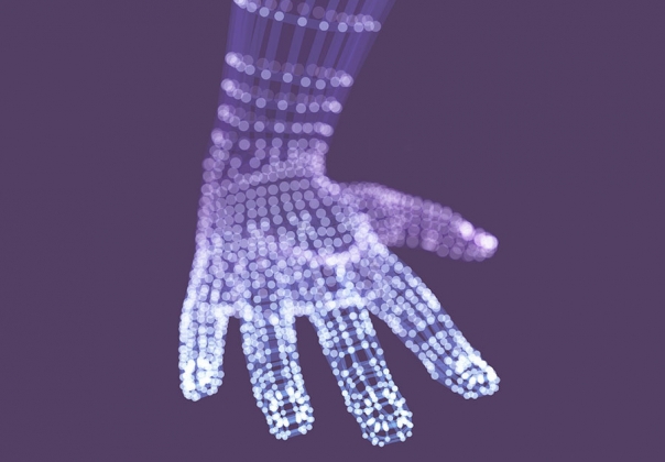 紫色科技感数码粒子抽象手撑地动作矢量元素
