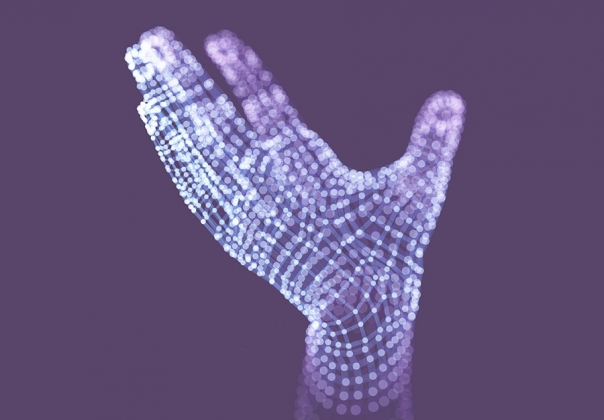 科技感数码紫色粒子抽象手动作矢量元素