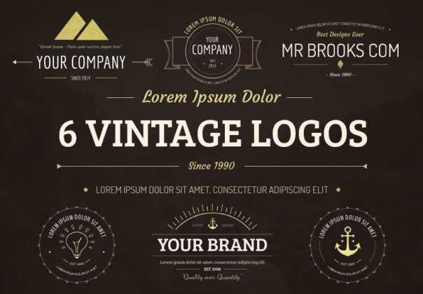 6个时尚复古年代logo标志设计PSD素材模板Vintage