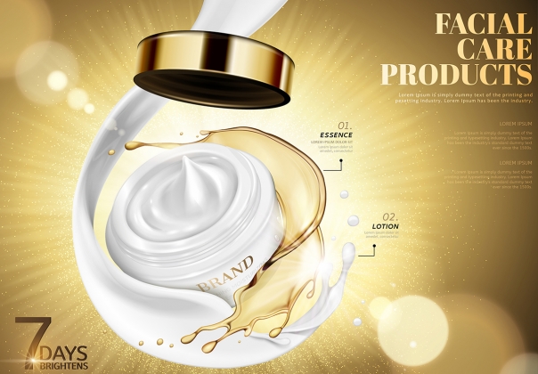 Ai矢量黄金化妆护肤品面霜海报设计素材Cosmetic ve