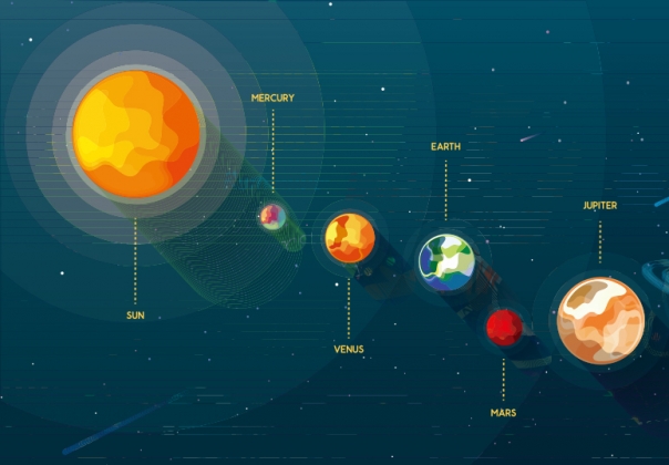 蓝色太空星球空间宇宙地球环绕元素EPS矢量设计素材_4541