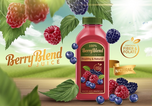 蓝莓树莓果汁饮料AI矢量海报设计素材模板Summer Dri