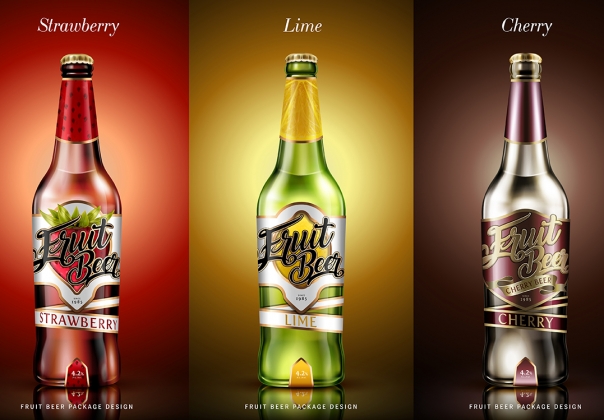 夏季果味啤酒饮料玻璃瓶包装AI矢量海报设计素材模板Summe