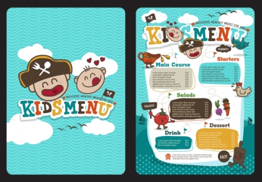 彩色可爱卡通海盗儿童餐菜单矢量设计素材模板Cute colo