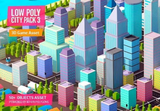 低多边形抽象3D立体城市模型Low Poly City Pa