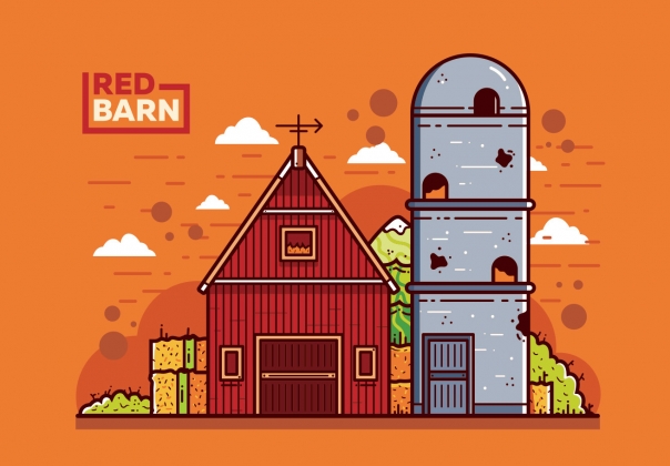 红色谷仓筒仓矢量插图Red Barn And Silo Ve