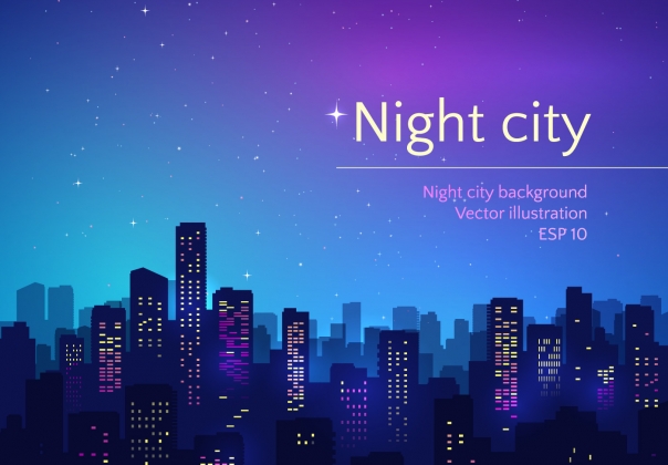 城市夜景矢量图Night city Vector illus