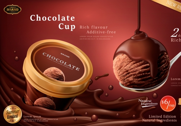 朱古力巧克力冰淇淋杯广告矢量海报#682885180