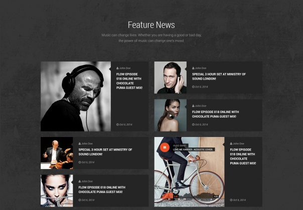 黑色时尚创意设计简洁现代的音乐和乐队宣传PSD网页模板Hug
