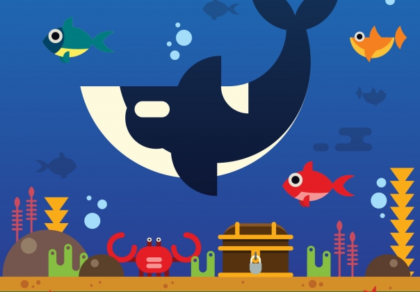 海底世界鲸鱼矢量插图Killer Whales Below