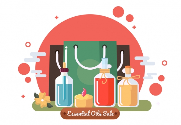 护肤精油扁平化矢量图Essential Oils Sale